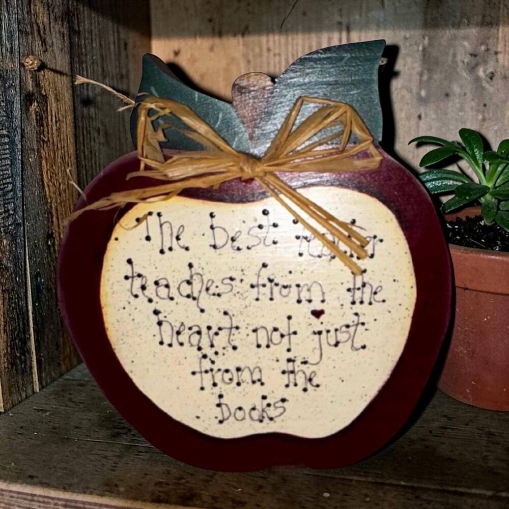 Handmade Wooden Apple Plaque 1997 | Teacher Gift Rustic Farmhouse Decor